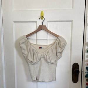Free People Green Cream Women's Top